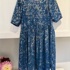 Pink Chicken Blue and Gold Dress